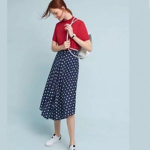 New Max Edition Polka Dot Pleated Midi Belted Skirt